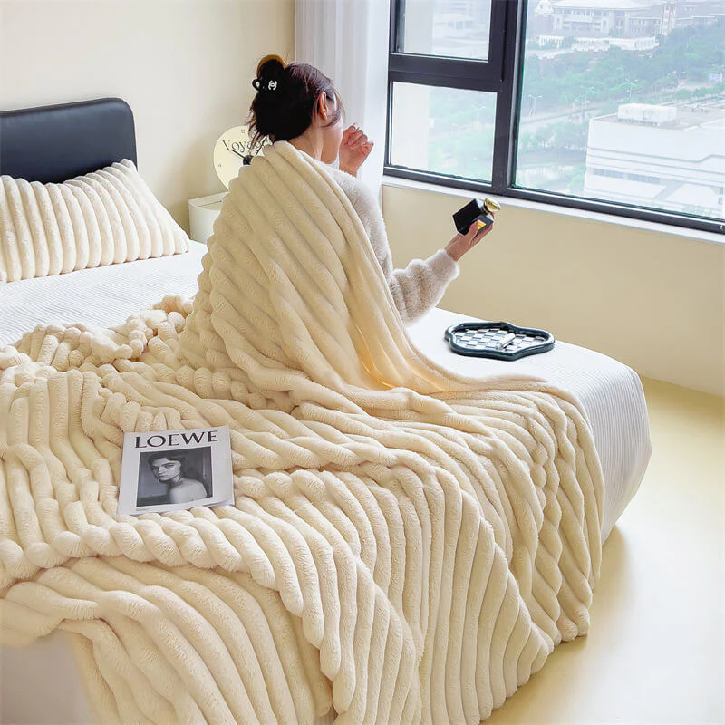 Warm Faux Rabbit Plush Sofa Throw Blanket Human Dog Blanket - Image 7