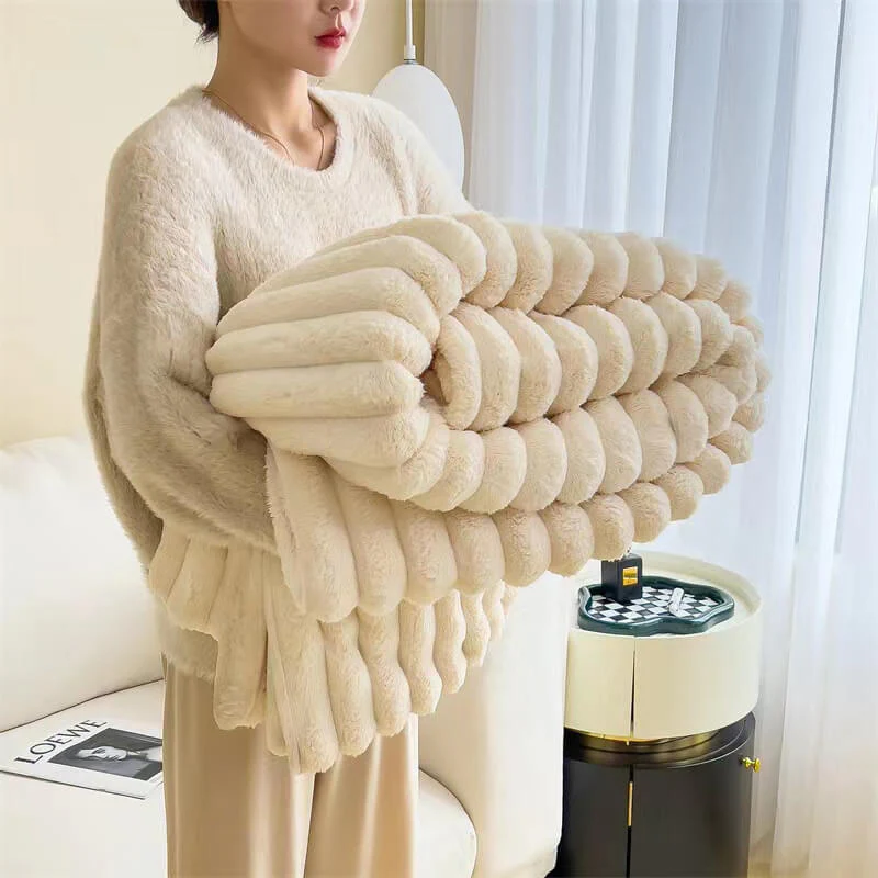 Warm Faux Rabbit Plush Sofa Throw Blanket Human Dog Blanket - Image 8