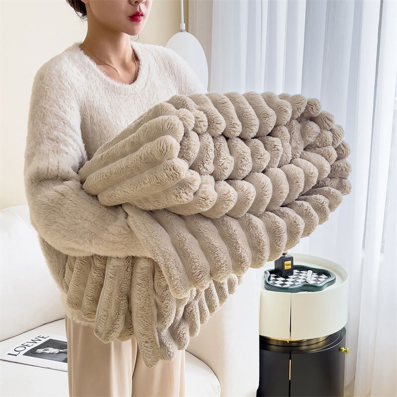 Warm Faux Rabbit Plush Sofa Throw Blanket Human Dog Blanket - Image 9