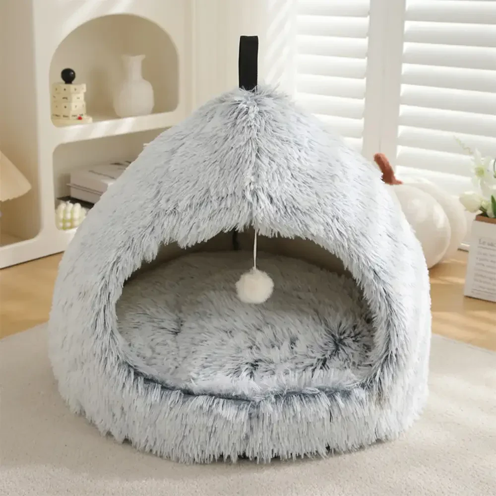 Warm Plush Cozy Hideaway Cat Cave Dog Bed - Image 11