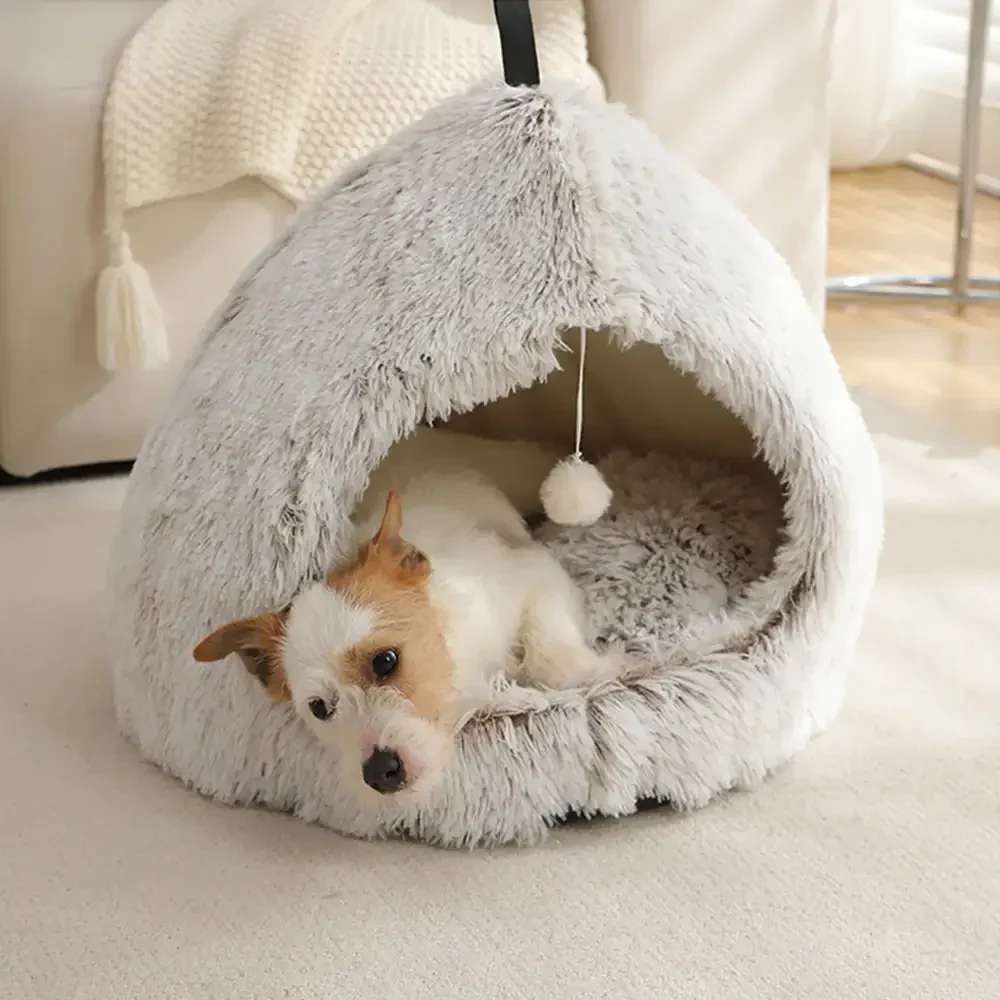 Warm Plush Cozy Hideaway Cat Cave Dog Bed - Image 4