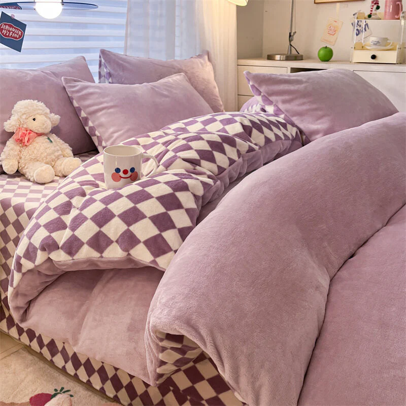 Warm Plush Plaid Skin-Friendly Soft Bed Sheet Set - Image 6