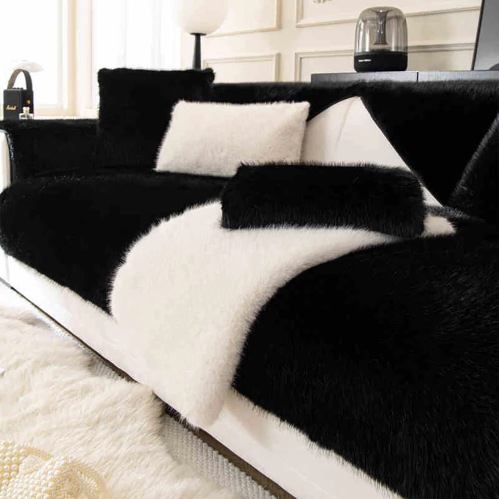 Warm Thick Faux Fur Sofa Protector Non-Slip Couch Cover - Image 11
