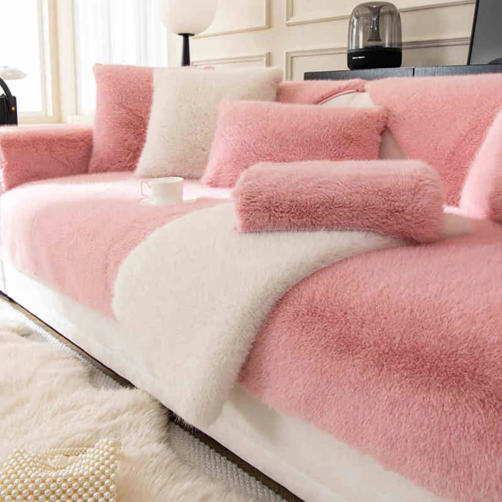 Warm Thick Faux Fur Sofa Protector Non-Slip Couch Cover - Image 12