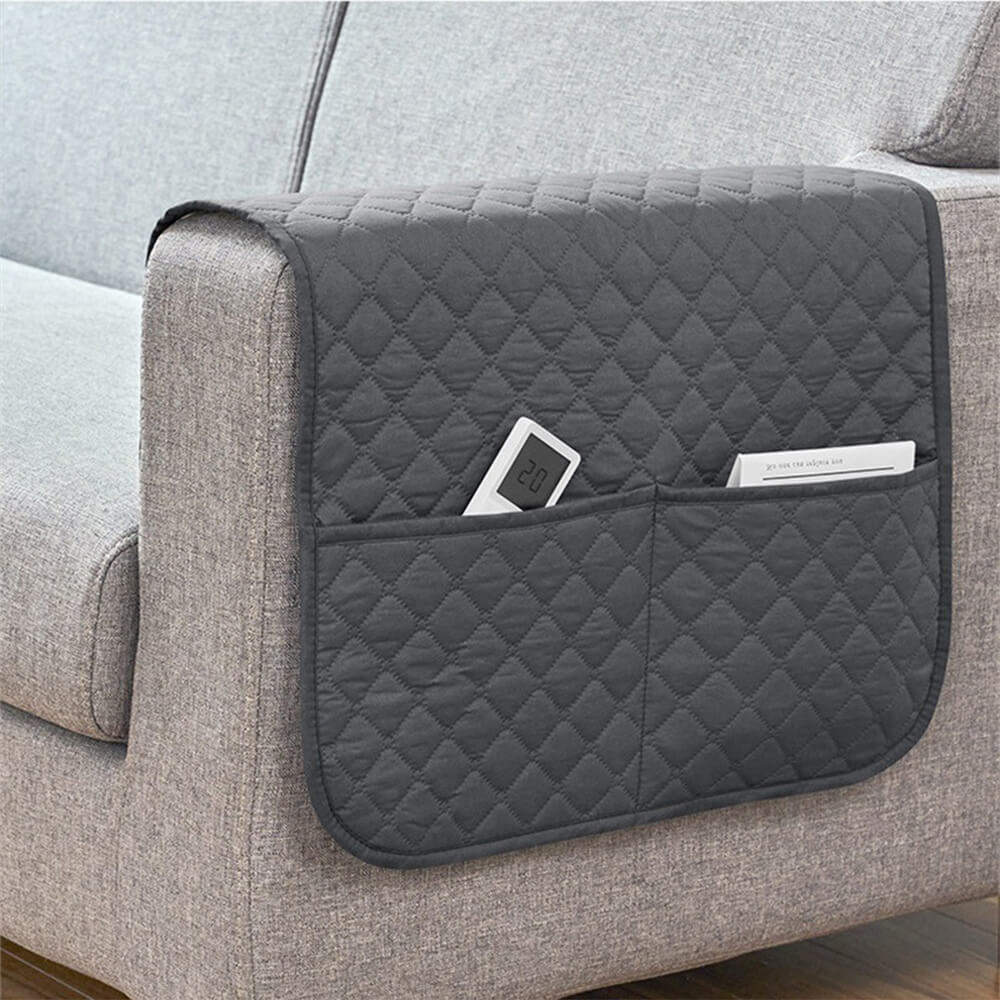 Waterproof Quilted Sofa Armrest Cover with Pockets - Image 7
