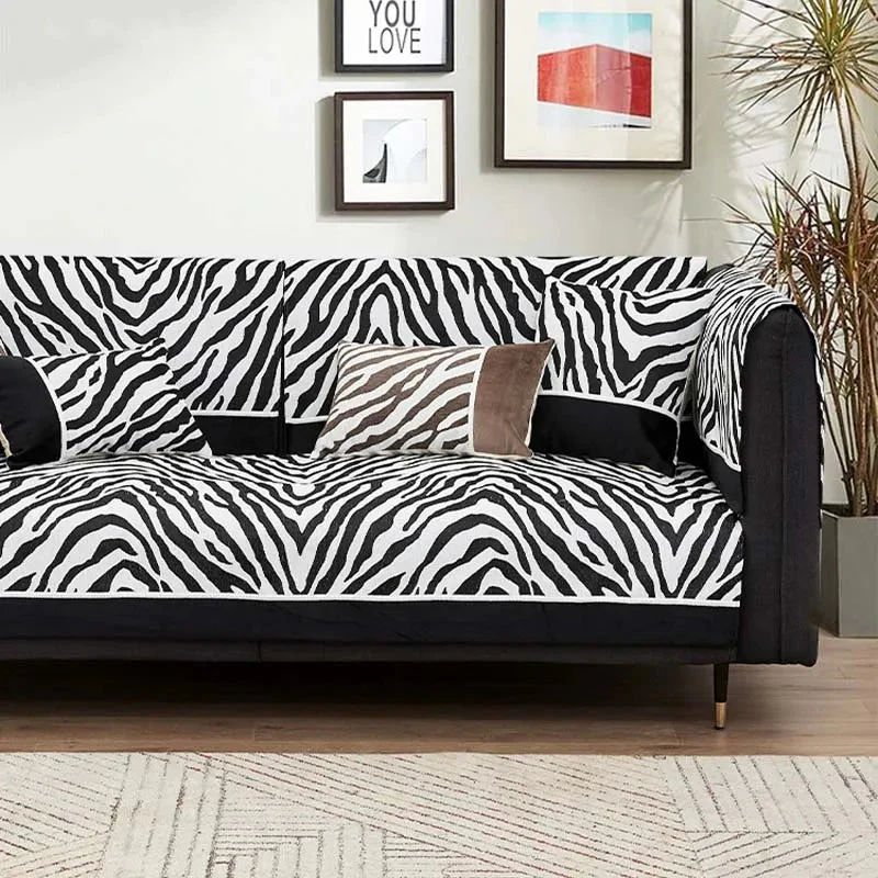 Wild Zebra Print Chenille Furniture Protector Couch Cover - Image 2